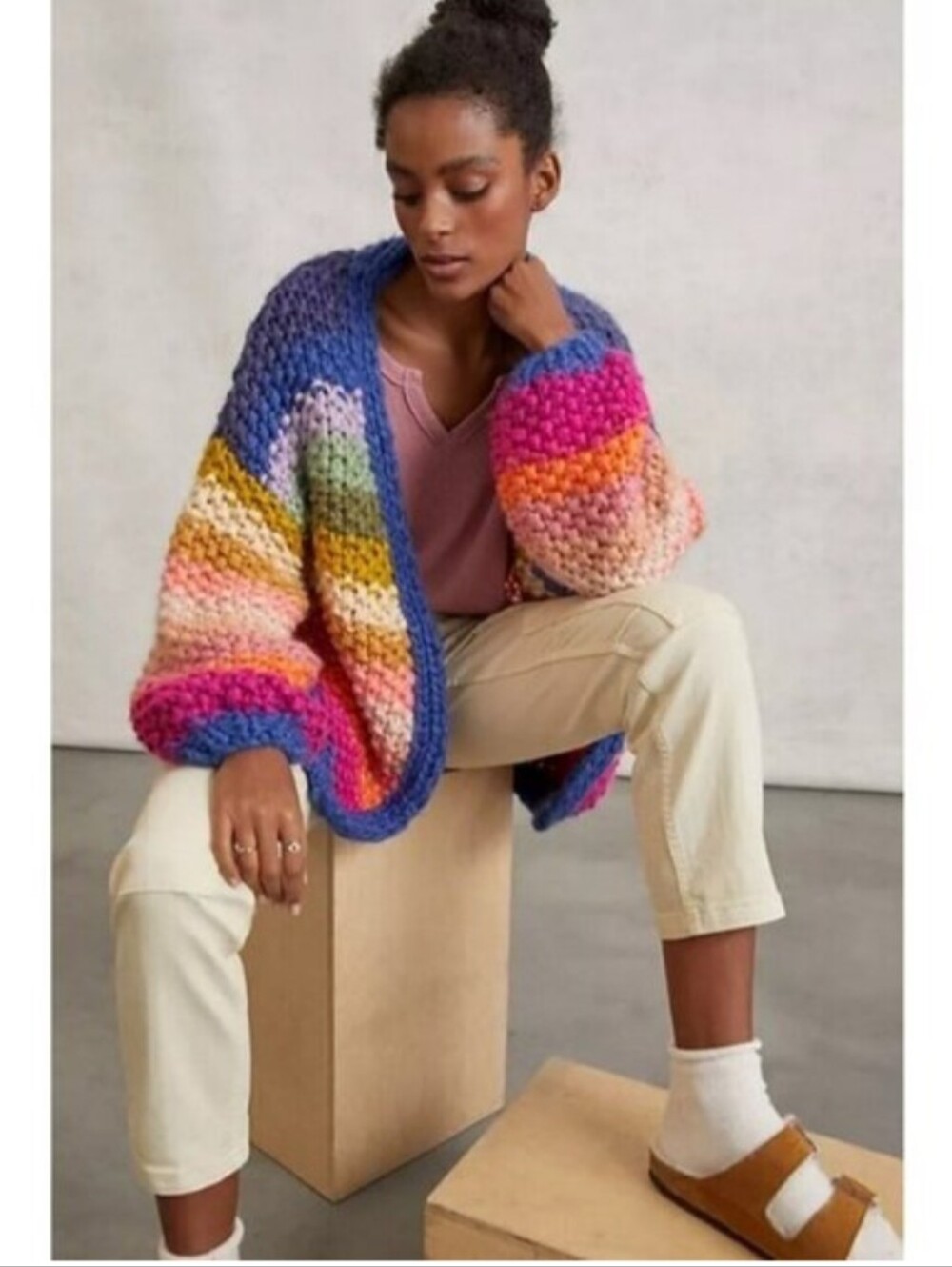 Saachi Mayflower Hand Knit Chunky Open-Front Cardigan Sweater